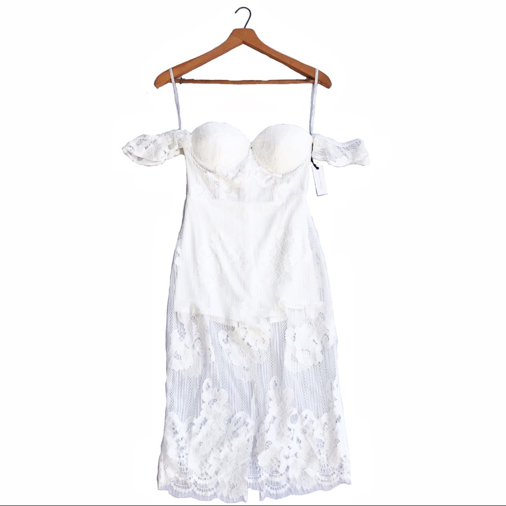 {Lovers + Friends}White Breathless Midi Lace Dress